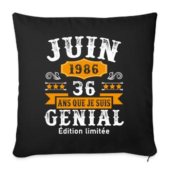 36 Ans Anniversaire Vintage Né(e) en Juin 1986 - Housse de coussin décorative 45 x 45 cm - noir - Devant