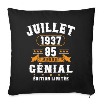 85 Ans Anniversaire Vintage Né(e) en Juillet 1937 - Housse de coussin décorative 45 x 45 cm - noir - Devant
