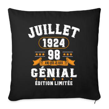98 Ans Anniversaire Vintage Né(e) en Juillet 1924 - Housse de coussin décorative 45 x 45 cm - noir - Devant