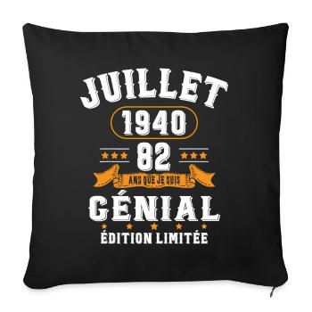 82 Ans Anniversaire Vintage Né(e) en Juillet 1940 - Housse de coussin décorative 45 x 45 cm - noir - Devant