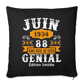 88 Ans Anniversaire Vintage Né(e) en Juin 1934 - Housse de coussin décorative 45 x 45 cm - noir - Devant