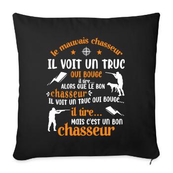 Bon Chasseur Humour Cadeau - Housse de coussin décorative 45 x 45 cm - noir - Devant