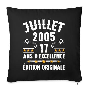 17 Ans Anniversaire Vintage Né(e) en Juillet 2005 - Housse de coussin décorative 45 x 45 cm - noir - Devant