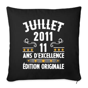 11 Ans Anniversaire Vintage Né(e) en Juillet 2011 - Housse de coussin décorative 45 x 45 cm - noir - Devant