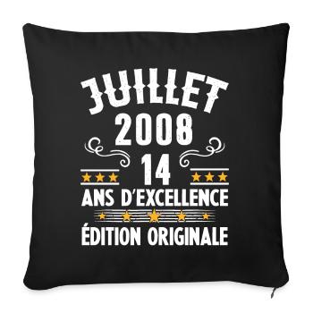 14 Ans Anniversaire Vintage Né(e) en Juillet 2008 - Housse de coussin décorative 45 x 45 cm - noir - Devant