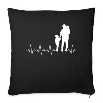 Father 2 Kids Heartbeat Proud Dad - Sofakissenbezug 45 x 45 cm - Schwarz - Vorne