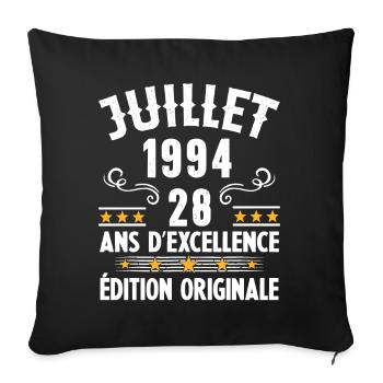 28 Ans Anniversaire Vintage Né(e) en Juillet 1994 - Housse de coussin décorative 45 x 45 cm - noir - Devant
