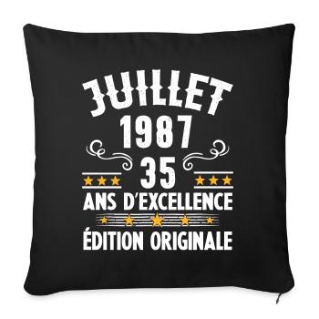 35 Ans Anniversaire Vintage Né(e) en Juillet 1987 - Housse de coussin décorative 45 x 45 cm - noir - Devant