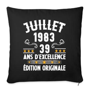 39 Ans Anniversaire Vintage Né(e) en Juillet 1983 - Housse de coussin décorative 45 x 45 cm - noir - Devant