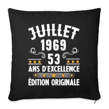 53 Ans Anniversaire Vintage Né(e) en Juillet 1969 - Housse de coussin décorative 45 x 45 cm - noir - Devant