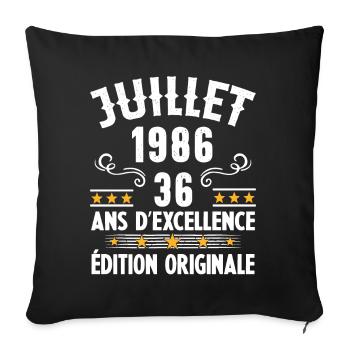 36 Ans Anniversaire Vintage Né(e) en Juillet 1986 - Housse de coussin décorative 45 x 45 cm - noir - Devant