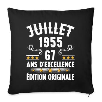 67 Ans Anniversaire Vintage Né(e) en Juillet 1955 - Housse de coussin décorative 45 x 45 cm - noir - Devant