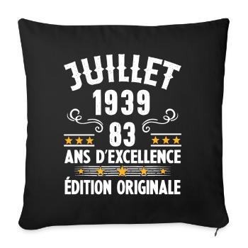 83 Ans Anniversaire Vintage Né(e) en Juillet 1939 - Housse de coussin décorative 45 x 45 cm - noir - Devant