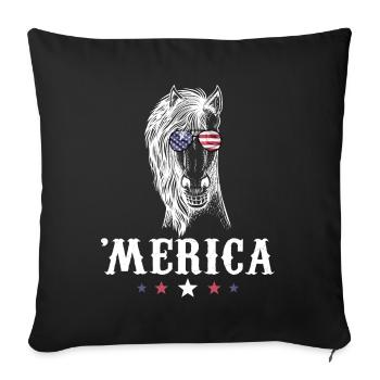 Cheval Merica 4 juillet Drapeau américain USA - Housse de coussin décorative 45 x 45 cm - noir - Devant