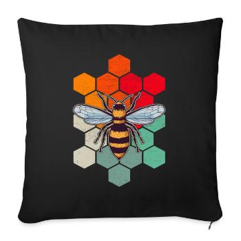 Abeille Rétro Nid d’abeille Apiculture - Housse de coussin décorative 45 x 45 cm - noir - Devant
