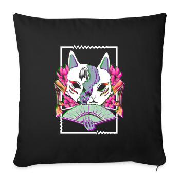 Glitch Samurai Geisha Masque Goth Japonais - Housse de coussin décorative 45 x 45 cm - noir - Devant
