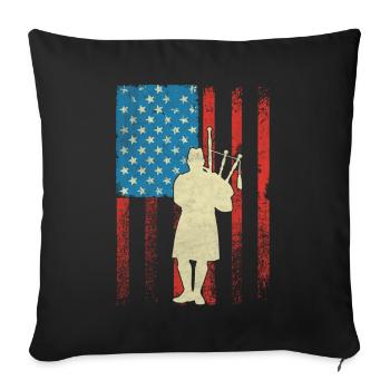 Cornemuse patriotique American Flagg - Housse de coussin décorative 45 x 45 cm - noir - Devant