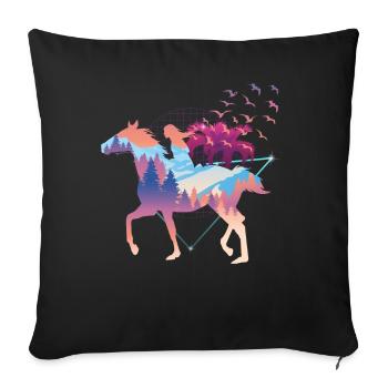 Fille éprise de chevaux Vaporwave - Housse de coussin décorative 45 x 45 cm - noir - Devant