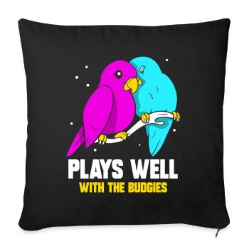 Plays well with the budgies - Sofakissenbezug 45 x 45 cm - Schwarz - Vorne