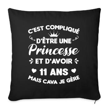 Princesse 11 Ans Anniversaire Idée Cadeau Licorne - Housse de coussin décorative 45 x 45 cm - noir - Devant
