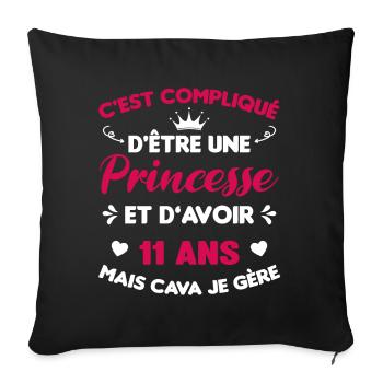 Princesse 11 Ans Anniversaire Idée Cadeau Licorne - Housse de coussin décorative 45 x 45 cm - noir - Devant