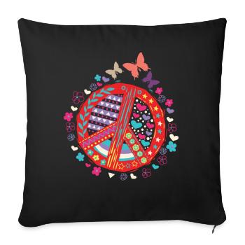 Signe de paix Papillon Cœurs Fleurs Amour - Housse de coussin décorative 45 x 45 cm - noir - Devant