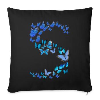 Blue Butterflies Women Girls - Sofa pillowcase 17,3'' x 17,3'' (45 x 45 cm) - black - Front
