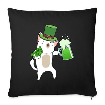 Chat buveur de bière Cloverleaf Saint-Patrick - Housse de coussin décorative 45 x 45 cm - noir - Devant