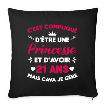 Princesse 21 Ans Anniversaire Idée Cadeau Pink Âge - Housse de coussin décorative 45 x 45 cm - noir - Devant