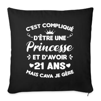 Princesse 21 Ans Anniversaire Idée Cadeau Pink Âge - Housse de coussin décorative 45 x 45 cm - noir - Devant