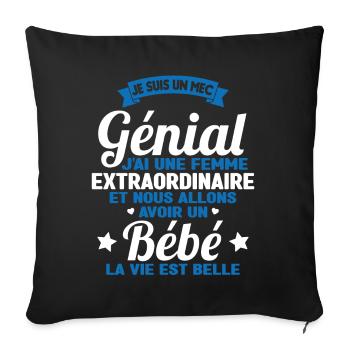 Je suis un mec génial j'ai une femme extraordinair - Housse de coussin décorative 45 x 45 cm - noir - Devant