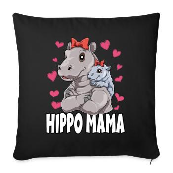 Hippo Mama Muttertag Mom Mutter Nilpferd - Sofakissenbezug 45 x 45 cm - Schwarz - Vorne
