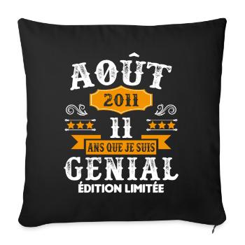 11 Ans Anniversaire Vintage Né(e) en Août 2011 - Housse de coussin décorative 45 x 45 cm - noir - Devant