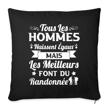 Tous les hommes naissent égaux, Randonnée humour - Housse de coussin décorative 45 x 45 cm - noir - Devant