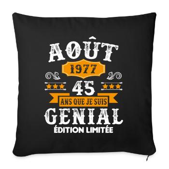 45 Ans Anniversaire Vintage Né(e) en Août 1977 - Housse de coussin décorative 45 x 45 cm - noir - Devant
