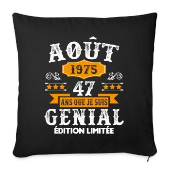 47 Ans Anniversaire Vintage Né(e) en Août 1975 - Housse de coussin décorative 45 x 45 cm - noir - Devant