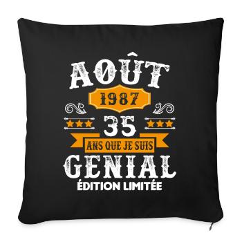 35 Ans Anniversaire Vintage Né(e) en Août 1987 - Housse de coussin décorative 45 x 45 cm - noir - Devant