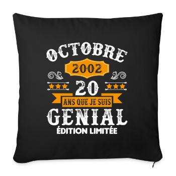 20 Ans Anniversaire Vintage Né(e) en Octobre 2002 - Housse de coussin décorative 45 x 45 cm - noir - Devant
