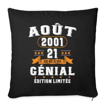 21 Ans Anniversaire Vintage Né(e) en Août 2001 - Housse de coussin décorative 45 x 45 cm - noir - Devant