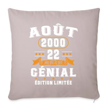22 Ans Anniversaire Vintage Né(e) en Août 2000 - Housse de coussin décorative 45 x 45 cm - taupe clair - Devant