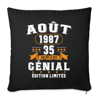 35 Ans Anniversaire Vintage Né(e) en Août 1987 - Housse de coussin décorative 45 x 45 cm - noir - Devant