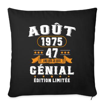 47 Ans Anniversaire Vintage Né(e) en Août 1975 - Housse de coussin décorative 45 x 45 cm - noir - Devant