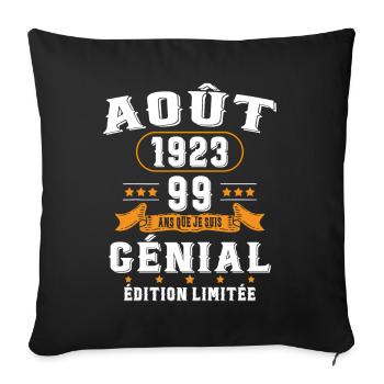 99 Ans Anniversaire Vintage Né(e) en Août 1923 - Housse de coussin décorative 45 x 45 cm - noir - Devant