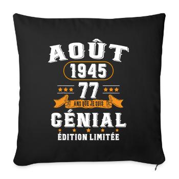 77 Ans Anniversaire Vintage Né(e) en Août 1945 - Housse de coussin décorative 45 x 45 cm - noir - Devant