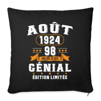 98 Ans Anniversaire Vintage Né(e) en Août 1924 - Housse de coussin décorative 45 x 45 cm - noir - Devant