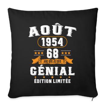 68 Ans Anniversaire Vintage Né(e) en Août 1954 - Housse de coussin décorative 45 x 45 cm - noir - Devant