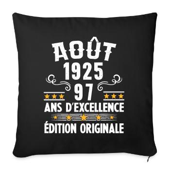 97 Ans Anniversaire Vintage Né(e) en Août 1925 - Housse de coussin décorative 45 x 45 cm - noir - Devant
