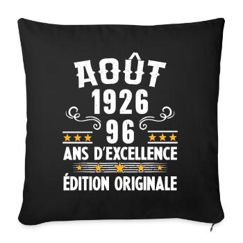 96 Ans Anniversaire Vintage Né(e) en Août 1926 - Housse de coussin décorative 45 x 45 cm - noir - Devant
