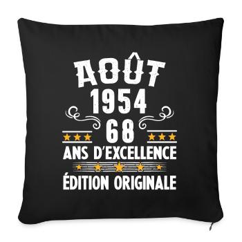 68 Ans Anniversaire Vintage Né(e) en Août 1954 - Housse de coussin décorative 45 x 45 cm - noir - Devant