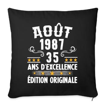35 Ans Anniversaire Vintage Né(e) en Août 1987 - Housse de coussin décorative 45 x 45 cm - noir - Devant